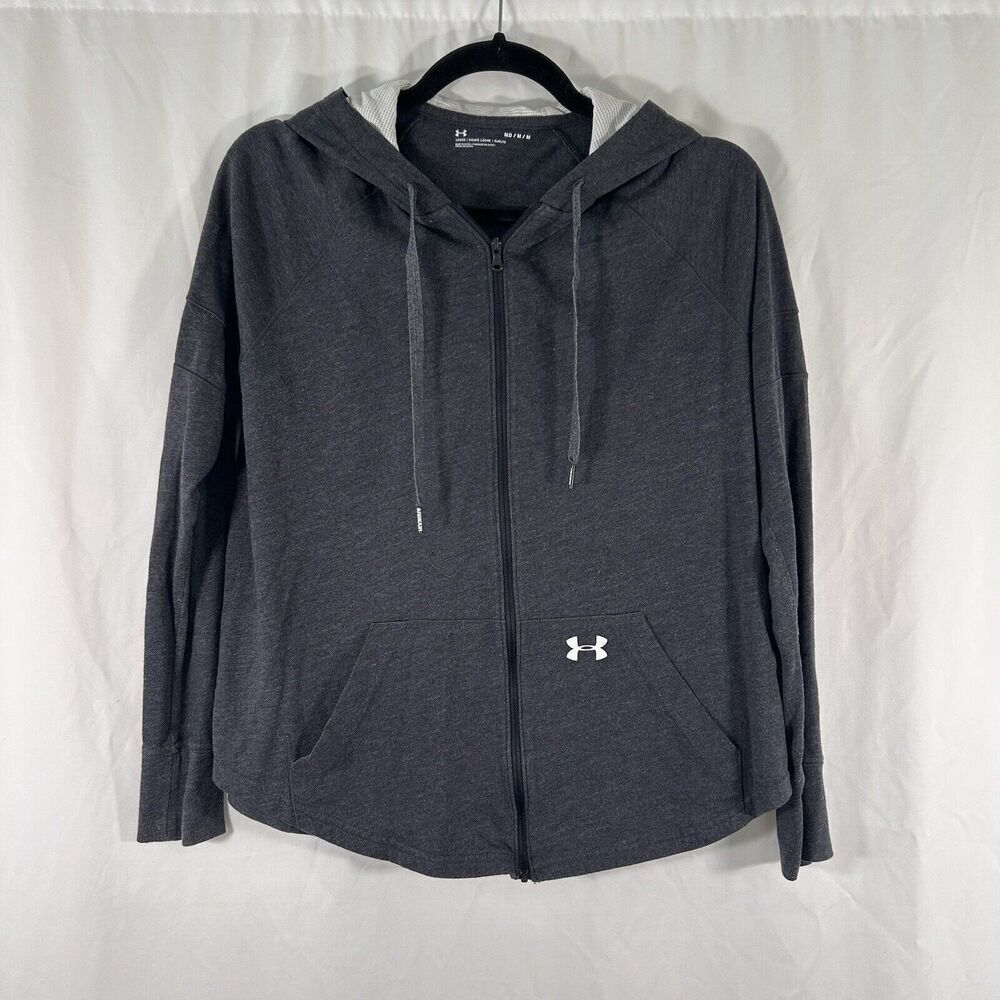 Under Armour Hoodie Women's Medium Grey Full Zip Drawstring Long Sleeve Sweater